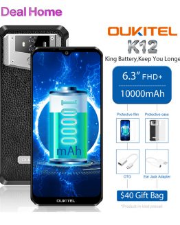 OUKITEL K12 6.3" 19.5:9 Waterdrop Android 9.0 6GB RAM 64GB ROM Smartphone 1080*2340 16MP 10000mAh 5V/6A NFC 4G Mobile Phone