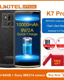 OUKITEL K7 Pro Smartphone Android 9.0 MT6763 Octa Core 4G RAM 64G ROM 6.0" FHD+ 18:9 10000mAh Fingerprint 9V/2A Mobile Phone