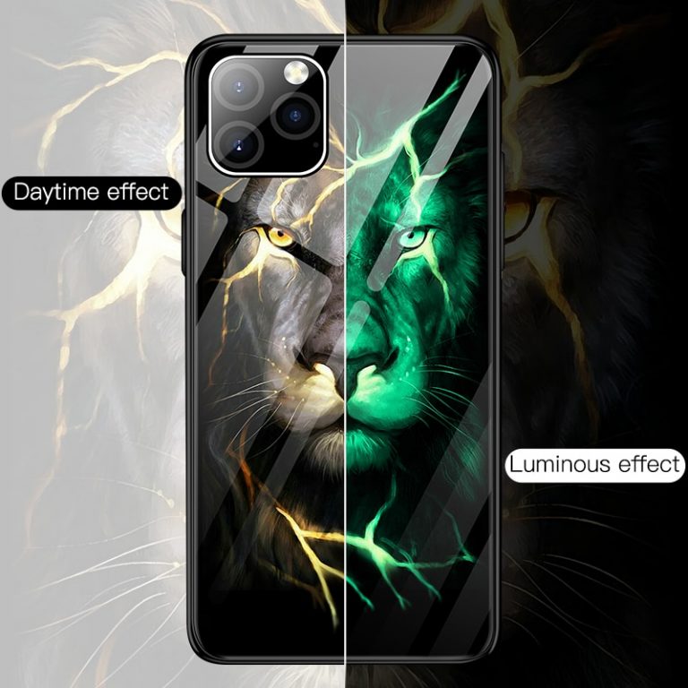 Lion Phoenix Wolf Tiger Luminous Glass Case For iPhone 11 Pro Max XSmax XR XS X 8 7 6s 6 Plus Luxury Phone Cover Funda Coque 2 Phoenix Wolf Tiger Luminous Glass Case For iPhone 11 Pro Max XS max