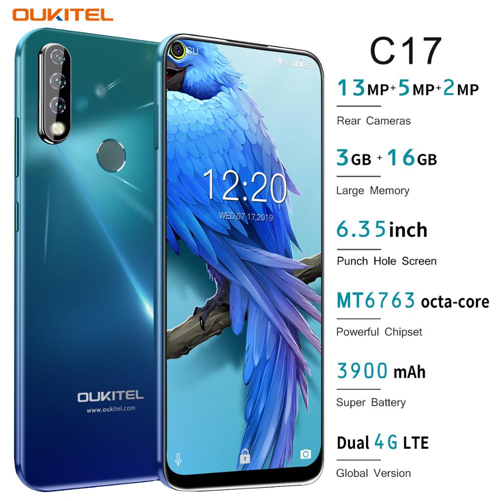 Oukitel C17 Triple Rear Cameras 6.35" Smartphone MT6763 Octa Core Android 9.0 3GB 16GB 3900mAh Fingerprint Face ID Mobile Phone