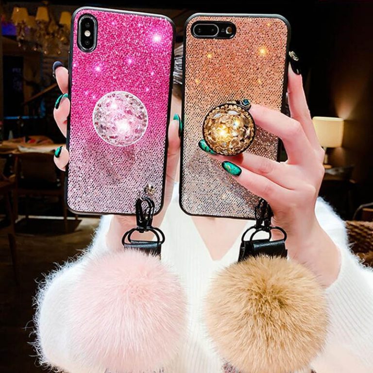 Note10Pro DIY crystal holder+Fur Ball+Strap Phone case For iPhone 11 PRO MAX
