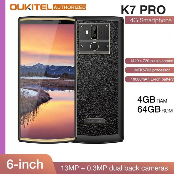 OUKITEL K7 Pro 4G RAM 64G ROM Smartphone Android 9.0 MT6763 Octa Core 6.0" FHD+ 18:9 Big Screen10000mAh Fingerprint Mobile Phone