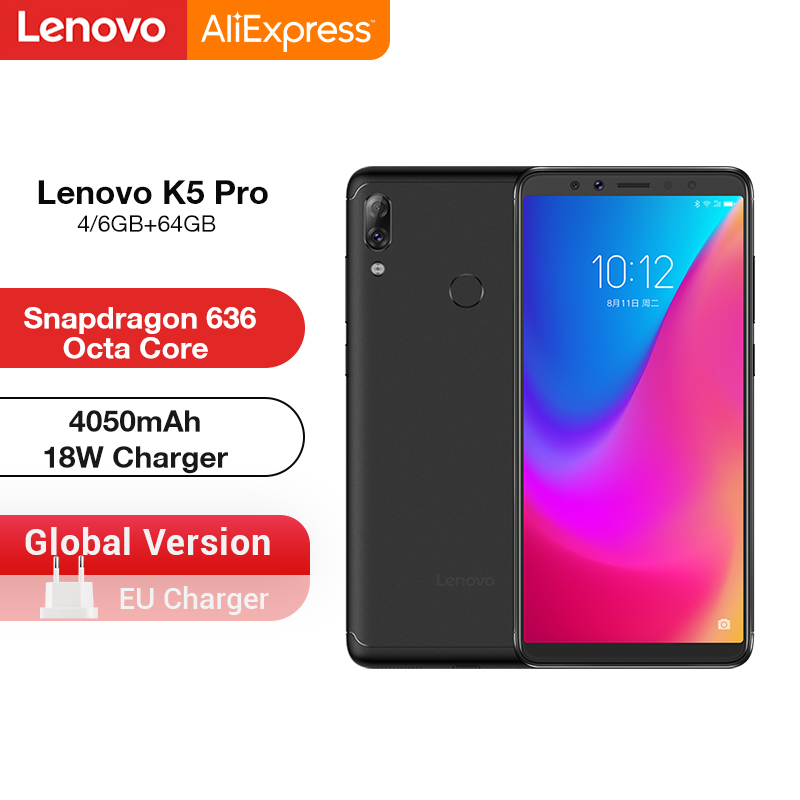 Global Version Lenovo K5 Pro 6GB 64GB Snapdragon 636 Octa Core Smartphone Quad Cameras 5.99 inch 4G LTE Phones 4050mAh