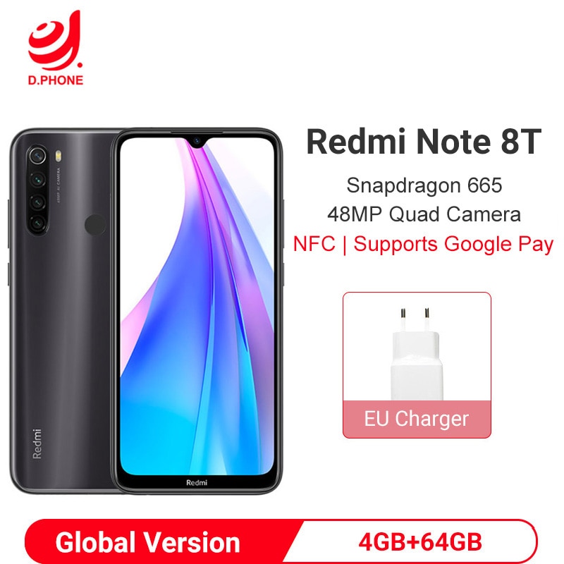 Xiaomi Redmi Note 8T 4GB 64GB Global Version Smartphone Snapdragon 665 48MP Quad Camera 6.3" FHD Full Screen 4000mAh NFC