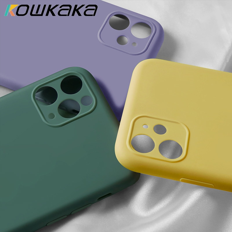 Kowkaka Original Luxury Plain Silicone Camera Protection Phone Case For iPhone 11 Pro Max Soft Liquid Silicone Back Cover Couple