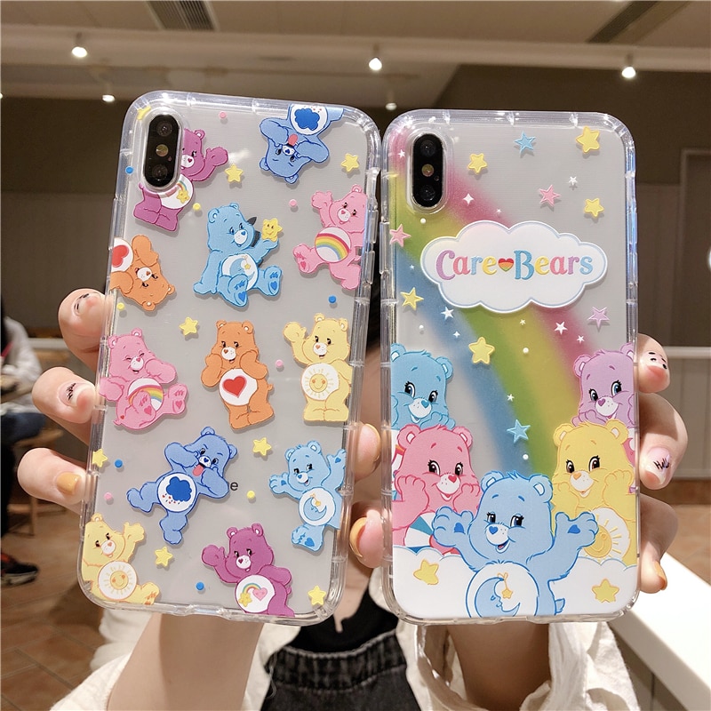 Cartoon Cute Rainbow bear Phone Case For iPhone 11 Pro X XS Max Xr 8 7 6 s Plus INS Anime cares bears Clear Soft Cover Coque