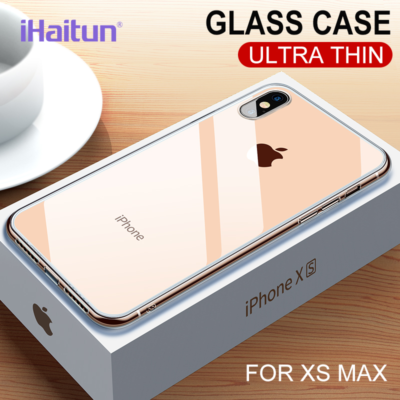 iHaitun Luxury Glass Case For iPhone 11 Pro Max XS MAX XR X Cases Ultra Thin Transparent Back Glass Cover For iPhone 10 7 8 Plus