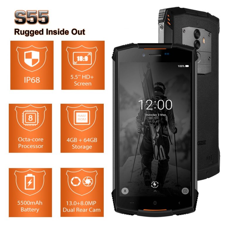Real IP68 DOOGEE S55 waterproof Smartphone 4GB RAM 64GB ROM 5500mAh MTK6750T Octa Core 5.5inch Android 8.0 Dual SIM 13.0MP 4GLTE 2 Real IP68 DOOGEE S55 waterproof Smartphone 4GB RAM 64GB ROM