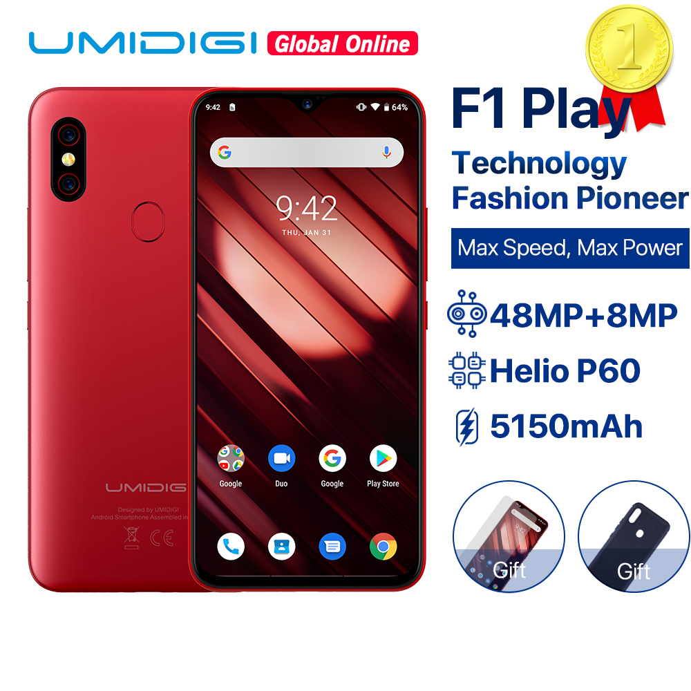 UMIDIGI F1 Play Android 9.0 6GB RAM 64GB ROM 48MP+8MP+16MP Cameras 5150mAh 6.3" FHD+ Helio P60 Global Version Smartphone Dual 4G