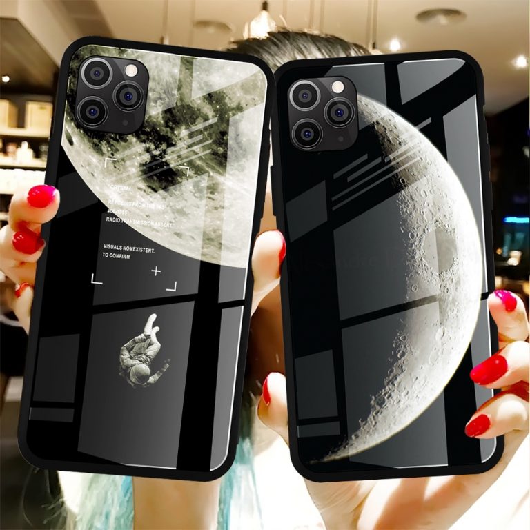 Cool Space Tempered Glass Case For iPhone 11 Pro Max Xs Moon Star Printed Cover For iPhone 6 6S 7 8 Plus X XS Max XR Back Cases