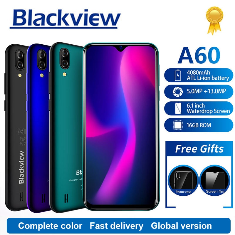 Blackview A60 Smartphone 4080mAh 1GB+16GB Quad Core Android 8.1 6.1 inch 19.2:9 Screen 13.0MP Dual Rear Camera 3G Mobile Phone