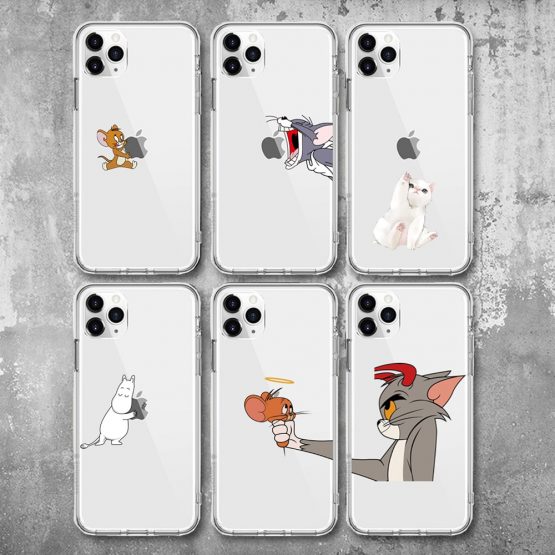 Funny Cartoon Phone Case For iPhone X XS 11Pro Max XR Cute Cat Tom Cover for iphone 8 7 6 6S Plus 5S SE Soft Silicone Clear Case