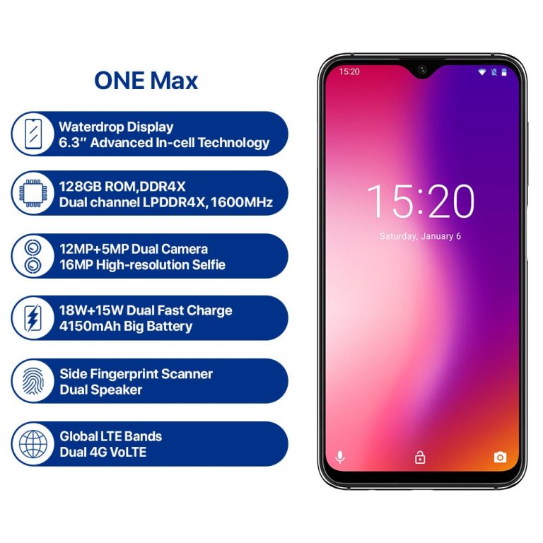 Refurbished UMIDIGI One Max Global Vertion 128GB 6.3" Waterdrop Full-Screen