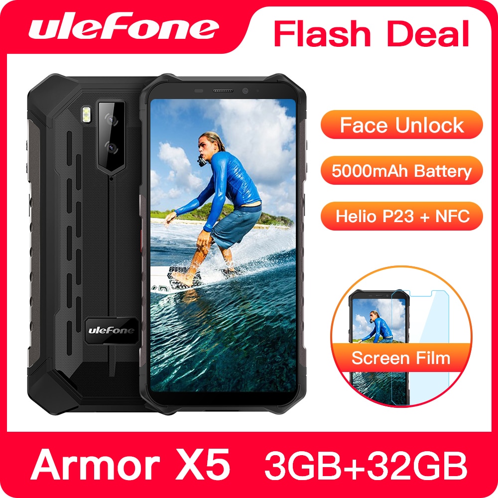 Ulefone Armor X5 Rugged Smartphone Android 9.0 Octa-core Helio P23 NFC IP68 3GB 32GB 5000mAh Cell Phone 4G Mobile Phone Android