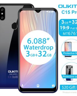 OUKITEL C15 Pro+ 6.088'' 19:9 Smartphone Android 9.0 Pie 4G FDD Mobile Phone 3GB 32GB MT6761 Waterdrop Screen Face ID Cellphone