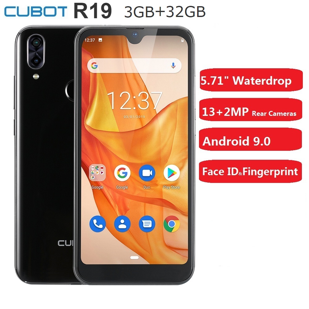 Cubot R19 3GB+32GB Smartphone 5.71'' Android 9.0 Quad Core Fingerprint Water Drop Screen Face ID Mobile Cell Phone