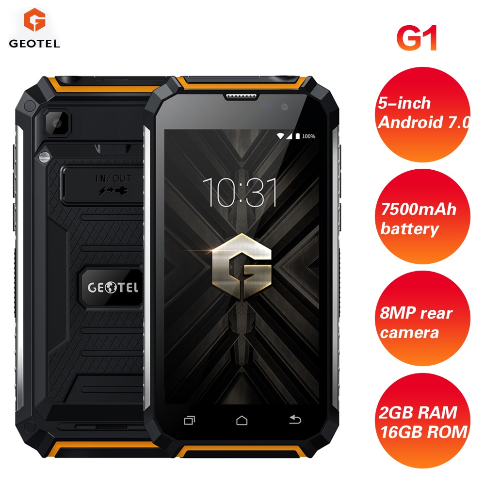 GEOTEL G1 3G Smartphone 5'' Android 7.0 2GB RAM 16GB ROM MTK6580A Quad Core 7500mAh Big Battery Waterproof Charger Mobile Phone