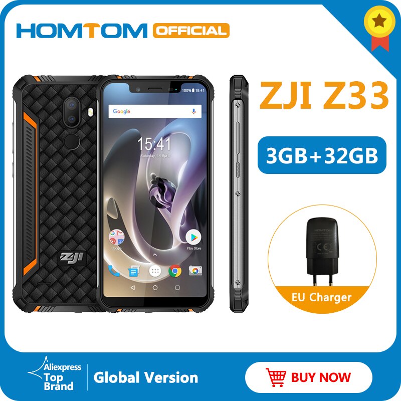 HOMTOM ZJI Z33 IP68 Waterproof Phone 4600mAh 3GB 32GB 5.85" Smartphone Android 8.1MTK6739 Face ID Unlock 4G FDD-LTE Mobile Phone
