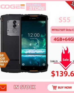 IP68 DOOGEE S55 outdoor waterproof Smartphone MTK6750T Octa Core 4GB RAM 64GB ROM 5500mAh 5.5inch Android 8.0 Dual SIM 13.0MP