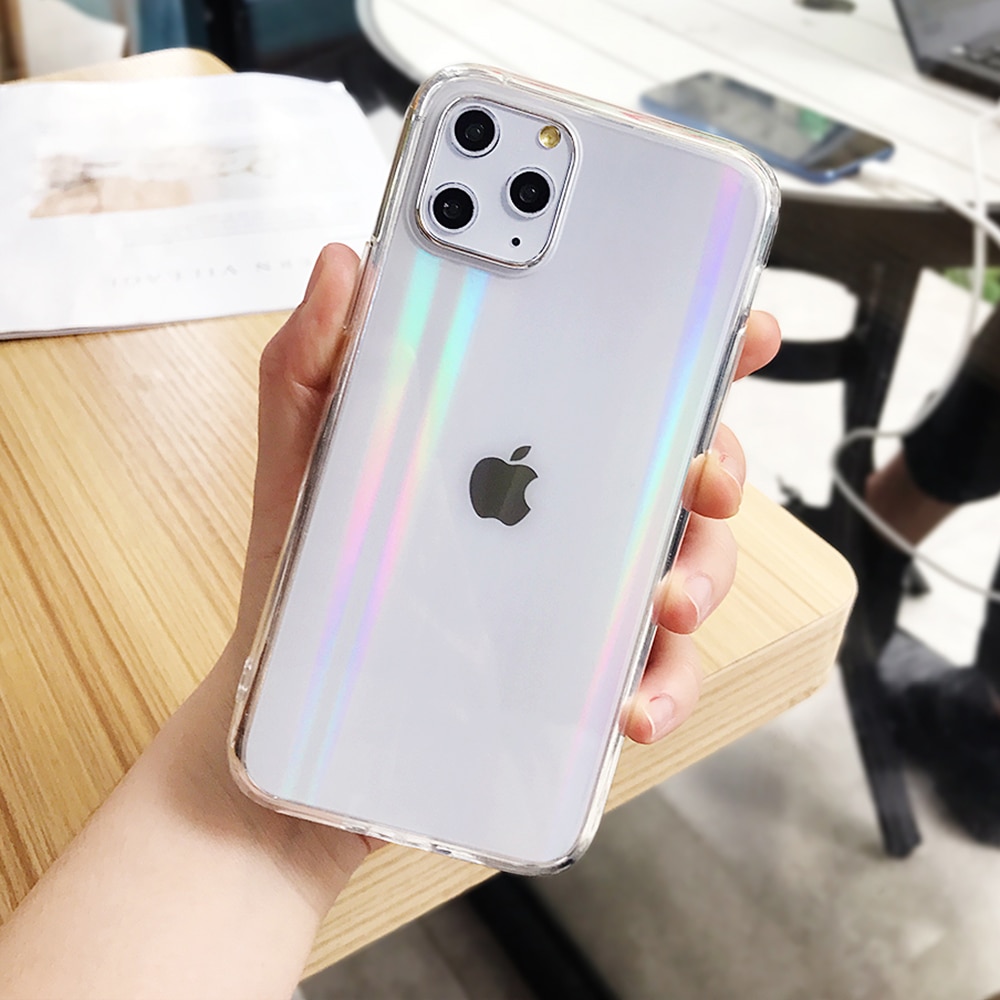 Gradient Rainbow Laser Cases For iPhone X XS Max XR Transparent Soft Fundas For iPhone 11 XR 6 6S 7 8 Plus Clear Acrylic Covers