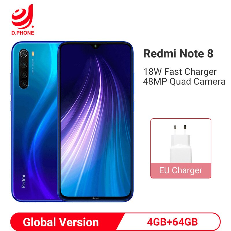 Global Version Xiaomi Redmi Note 8 4GB 64GB Smartphone Snapdragon 665 Octa Core 48MP Quad Rear Camera 6.3" 4000mAh Cell Phone
