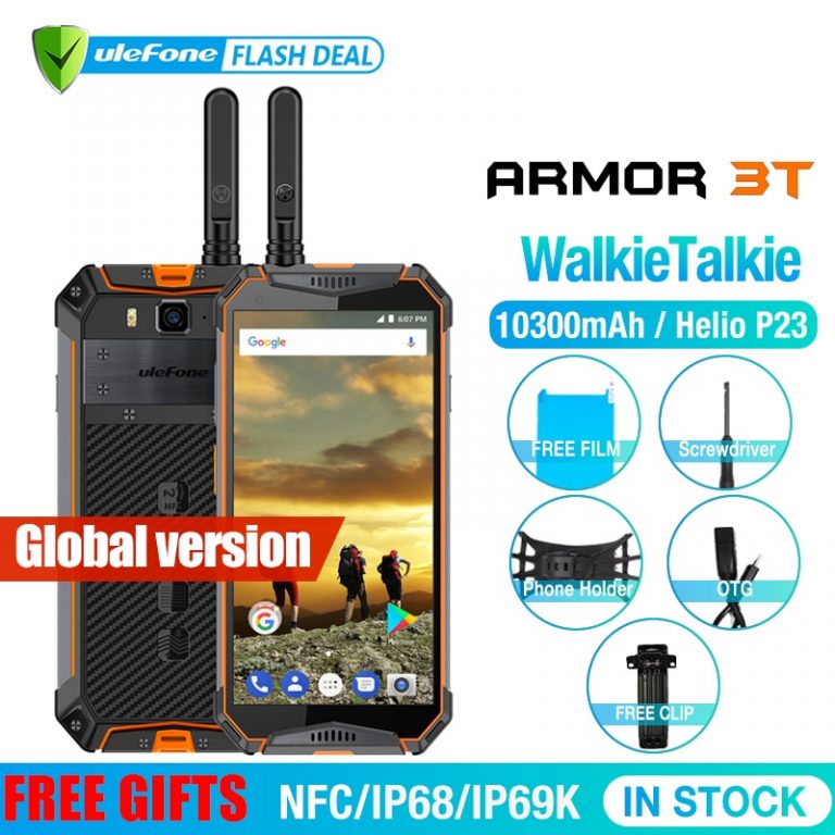 Rugged Adventure Companion: Ulefone Armor 3T Walkie-Talkie Smartphone with 10300mAh Battery A rugged Ulefone Armor 3T smartphone, showcasing its durable build, large 5.7-inch FHD+ screen, and adventure-ready design with a built-in walkie-talkie and IP68 waterproof rating.
