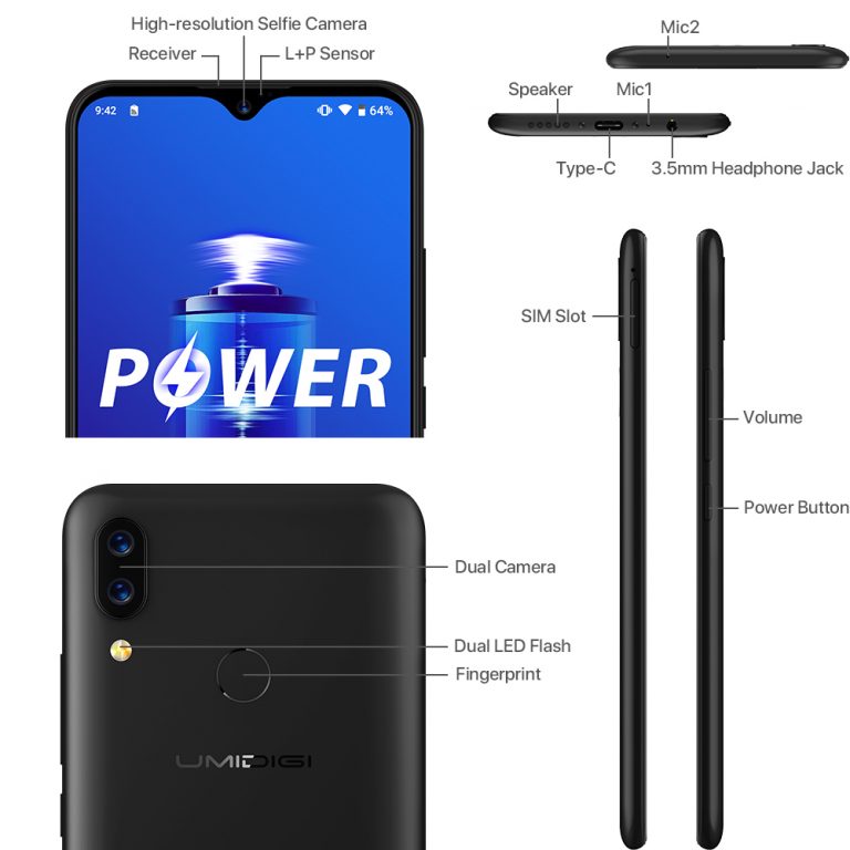 UMIDIGI Power 5150mAh 18W Fast Charge Android 9.0 4GB 64GB 6.3"