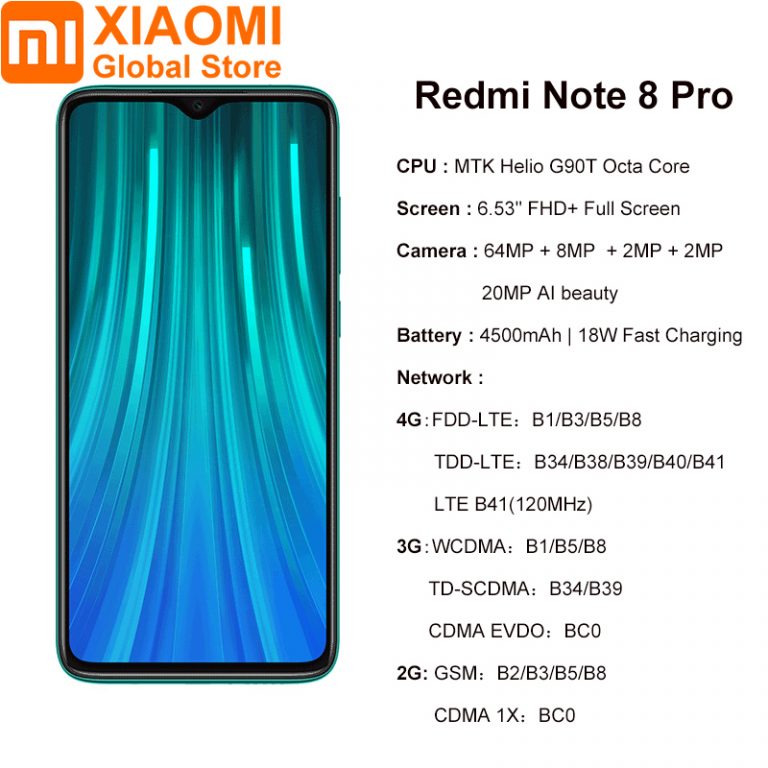 Global Version Xiaomi Note 8 Pro 6GB RAM 64GB ROM Mobile Phone Helio G90T Quick Charge 4500mAh Battery 64MP Cam NFC SmartPhone