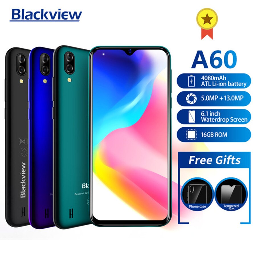 New arrival Blackview A60 Smartphone 4080mAh battery 19:9 6.1 inch dual Camera 1GB RAM 16GB ROM Mobile phone 13MP+5MP camera