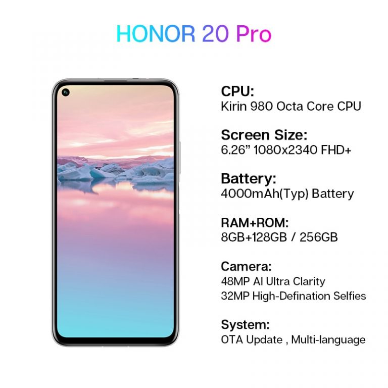 HONOR 20 Pro Google Play Smartphone 6.26''8GB 128GB Kirin 980 Octa Core