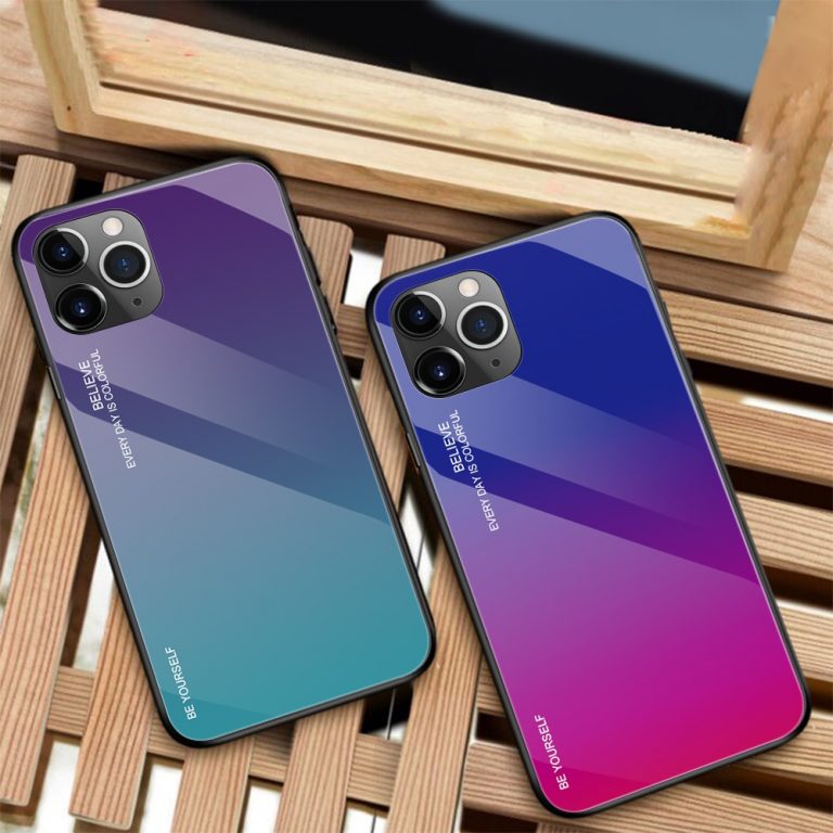 Gradient Painted Case For iPhone 11 Case Tempered Glass Cover For iPhone