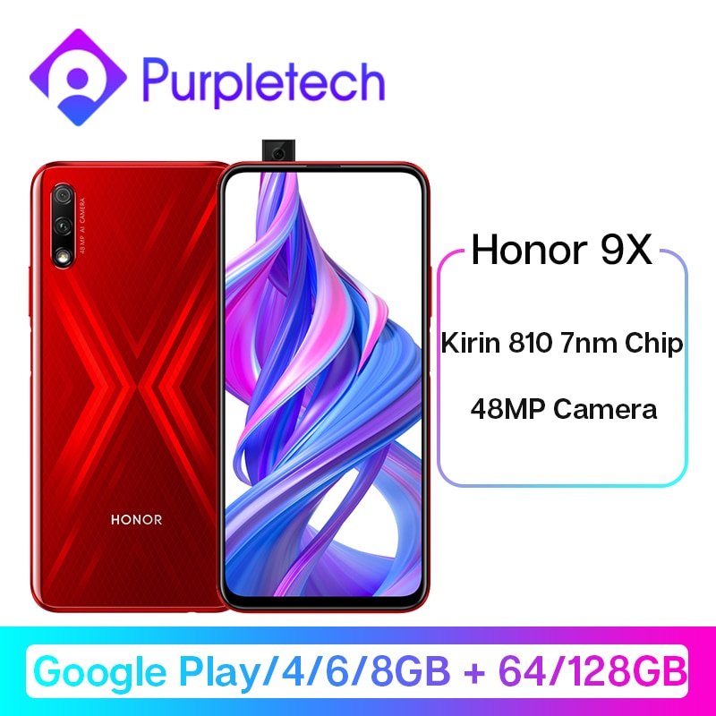 Google Play Honor 9X Kirin 810 7nm Octa core Smartphone 48MP Dual Camera 6.59" Full Screen Pop-Up Front Camera Mobile Phone