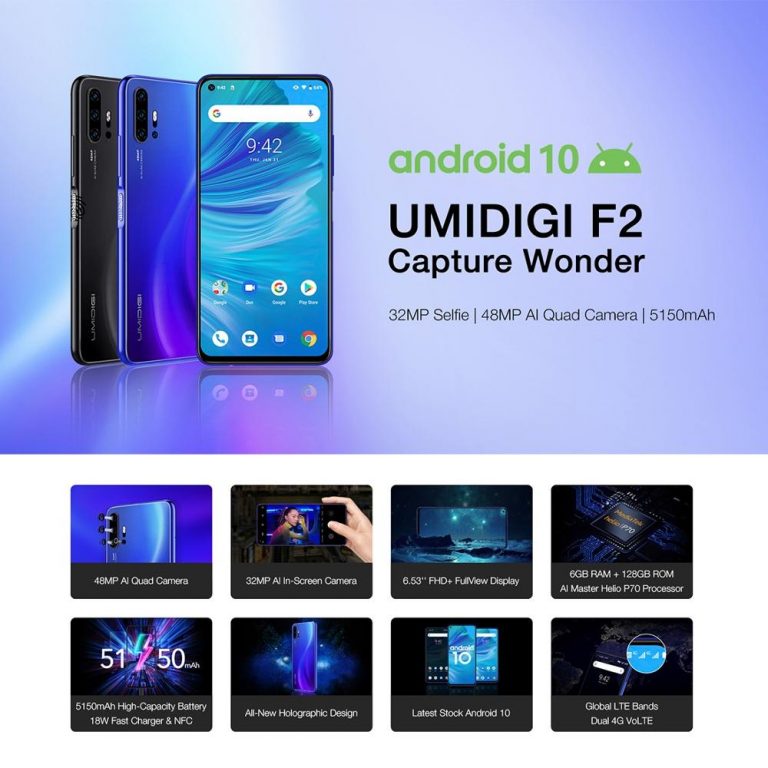 UMIDIGI F2 Smartphone Android 10 Helio P70 48MP AI Quad Cameras 5150mAh
