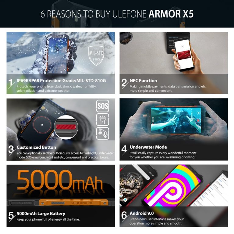Ulefone Armor X5 MT6763 Octa core ip68 Rugged Waterproof Smartphone