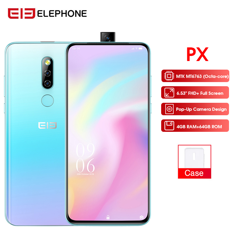 Elephone PX 6.53" FHD+ Full Screen 16MP Pop-Up Camera Mobile phone Android 9.0 Fingerprint Quad Core MT6763 Smartphone 2019
