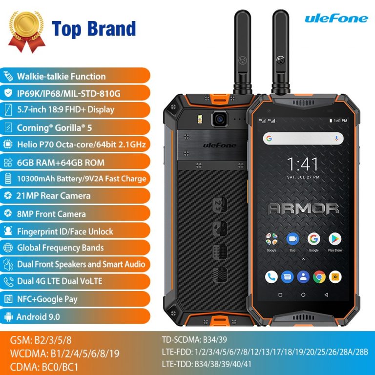 Ulefone Armor 3WT IP68 Rugged Smartphone Android 9.0 5.7" Helio P70 6G+64G 10300mAh Cell Phone 4G 21MP NFC Mobile Phone Android