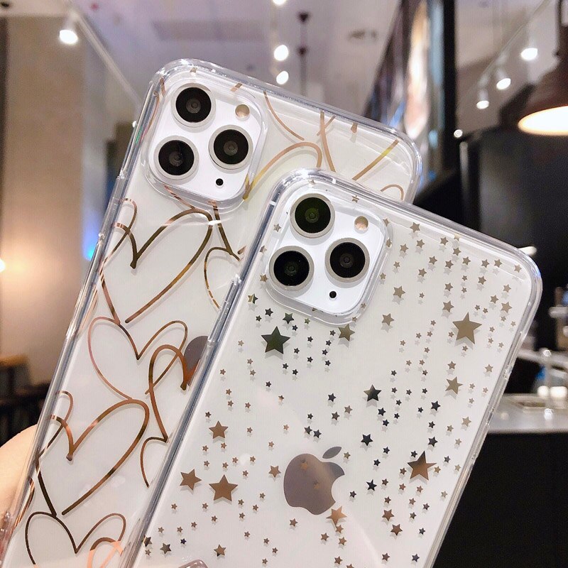 KJOEW Electroplated Transparent Phone Case For iPhone 11 Pro Max X XS XR Xs Max 6 6S 7 8 Plus Glitter Bling Laser Soft IMD Cover