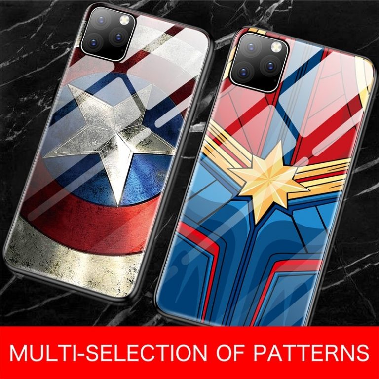 Captain Marvel Iron Man Captain America Glass Phone Case For iPhone 11 Pro Max