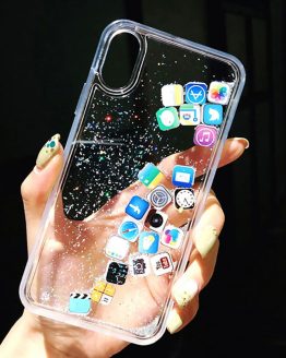 luxury Dynamic liquid Glitter Phone Case For iPhone 11 Pro 6 7 8 Plus Quicksand Cover Cute APP icon Case For iPhone X XR XS MAX