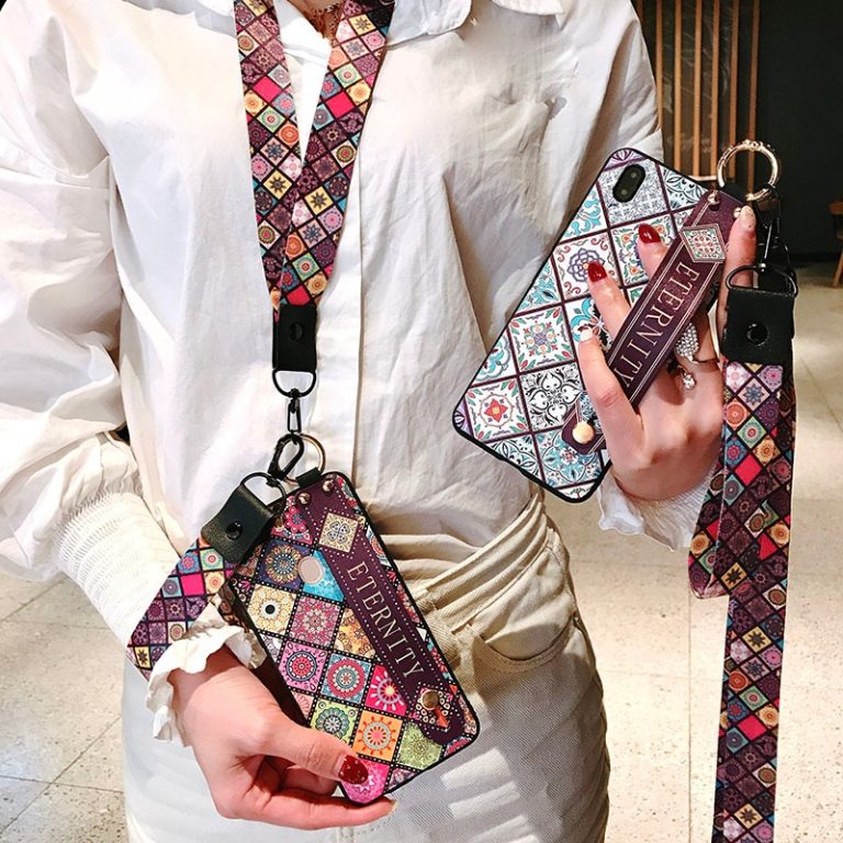 Fashion Plaid Style Wrist Strap Phone Case For iPhone X XR XS XS 6 6s 7 8plus 11 Pro Max with Lanyard Neck Strap Wrist Strap