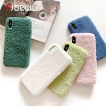KJOEW Plush Warm Furry Case For iPhone 11 Pro 2019 X XR XS Max 7 8 6 6s Plus Solid Candy Color Phone Case Soft PU Back Cover