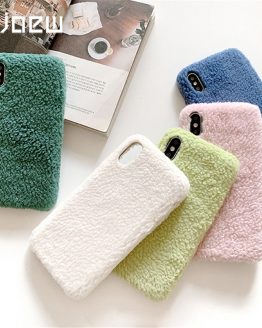 KJOEW Plush Warm Furry Case For iPhone 11 Pro 2019 X XR XS Max 7 8 6 6s Plus Solid Candy Color Phone Case Soft PU Back Cover