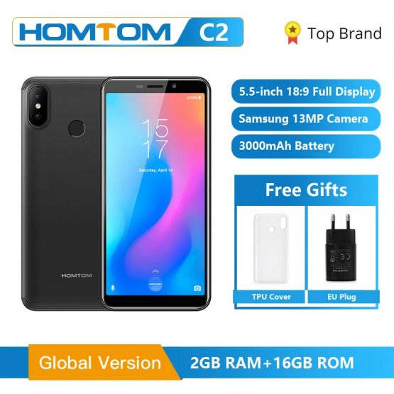 Original HOMTOM C2 Android 8.1 2GB+16GB ROM Mobile Phone Face ID MTK6739 Quad Core 13MP Dual Camera OTA 4G FDD-LTE Smartphone