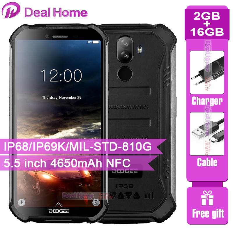 IP68 DOOGEE S40 Lite Quad Core 2GB 16GB Android 9.0 Rugged Mobile Phone 5.5 Inch 4650mAh 8.0MP Fingerprint Face ID Smartphone