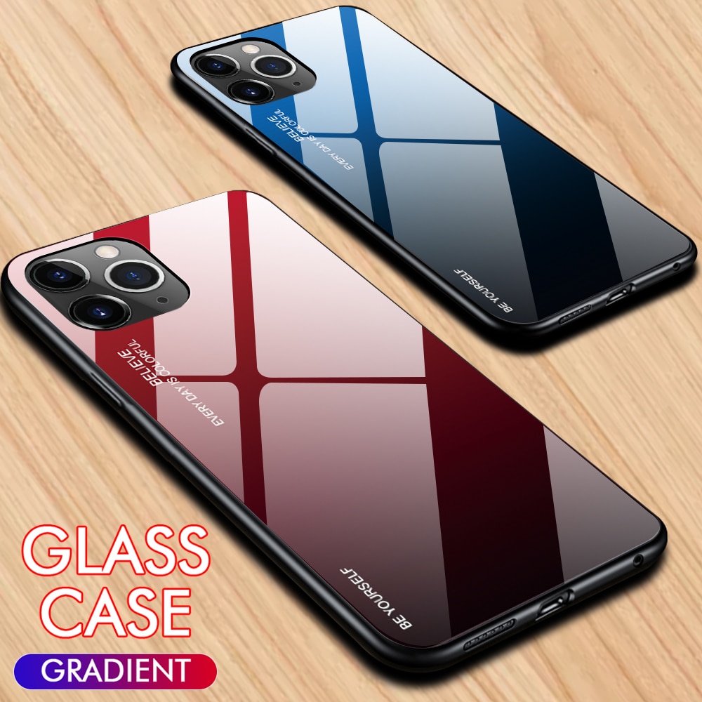 Gradient Painted Case For iPhone 11 Case Tempered Glass Cover For iPhone 11 Pro Max Case For iPhone Xs Max XR XS 7 8 Plus 11 Pro