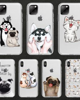 Funny cute cat dog Animal Phone Case For iPhone 11 pro max 5 SE 5s 4S 6 6S 8 7 Plus X XR XS MAX TPU Transparent silicone case