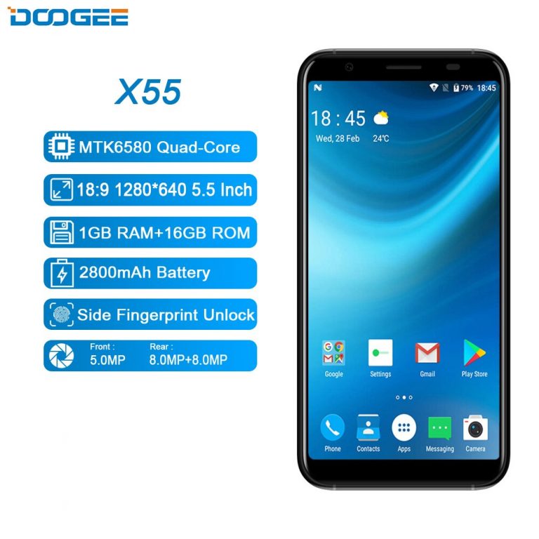 2018 New DOOGEE X55 Smartphone 5.5'' 18:9 HD MTK6580 Quad Core