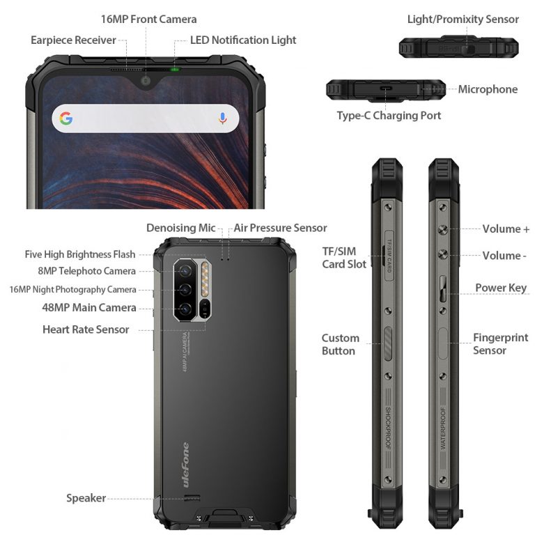 Ulefone Armor 7 IP68 Rugged Mobile Phone Helio P90 Octa Core 8GB+128GB Android