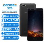 DOOGEE X20 Mobile phone MTK6580A Quad Core 1GB RAM 16GB ROM Dual Camera 5.0MP+5.0MP Android 7.0 2580mAh 5.0''HD Smartphone WCDMA