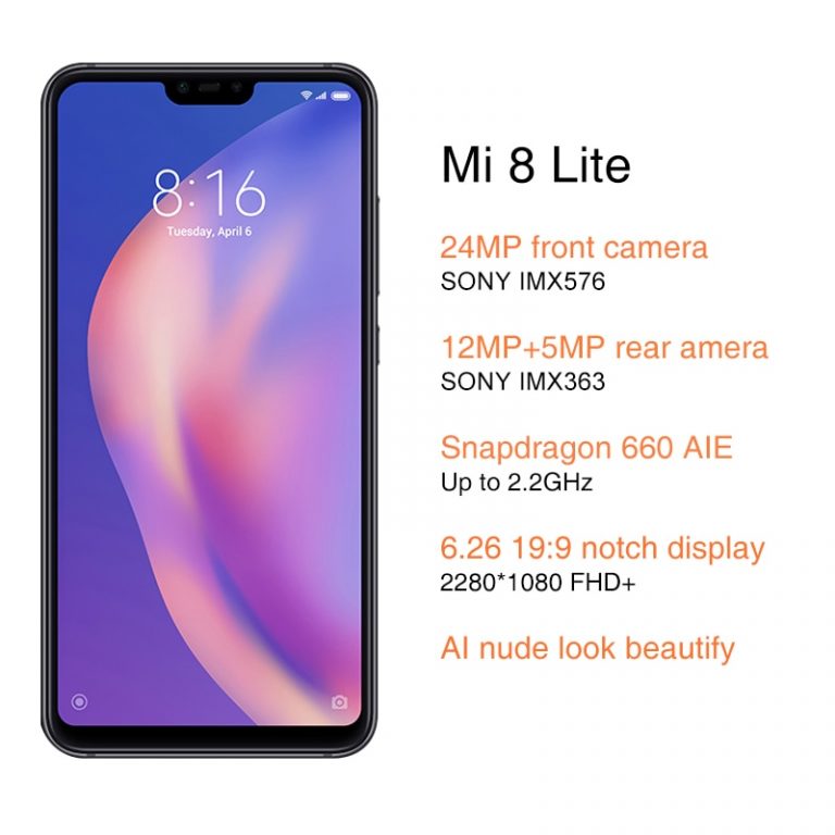 Global Rom Xiaomi Mi 8 Lite 6GB 64GB Snapdragon 660 AIE Octa Core